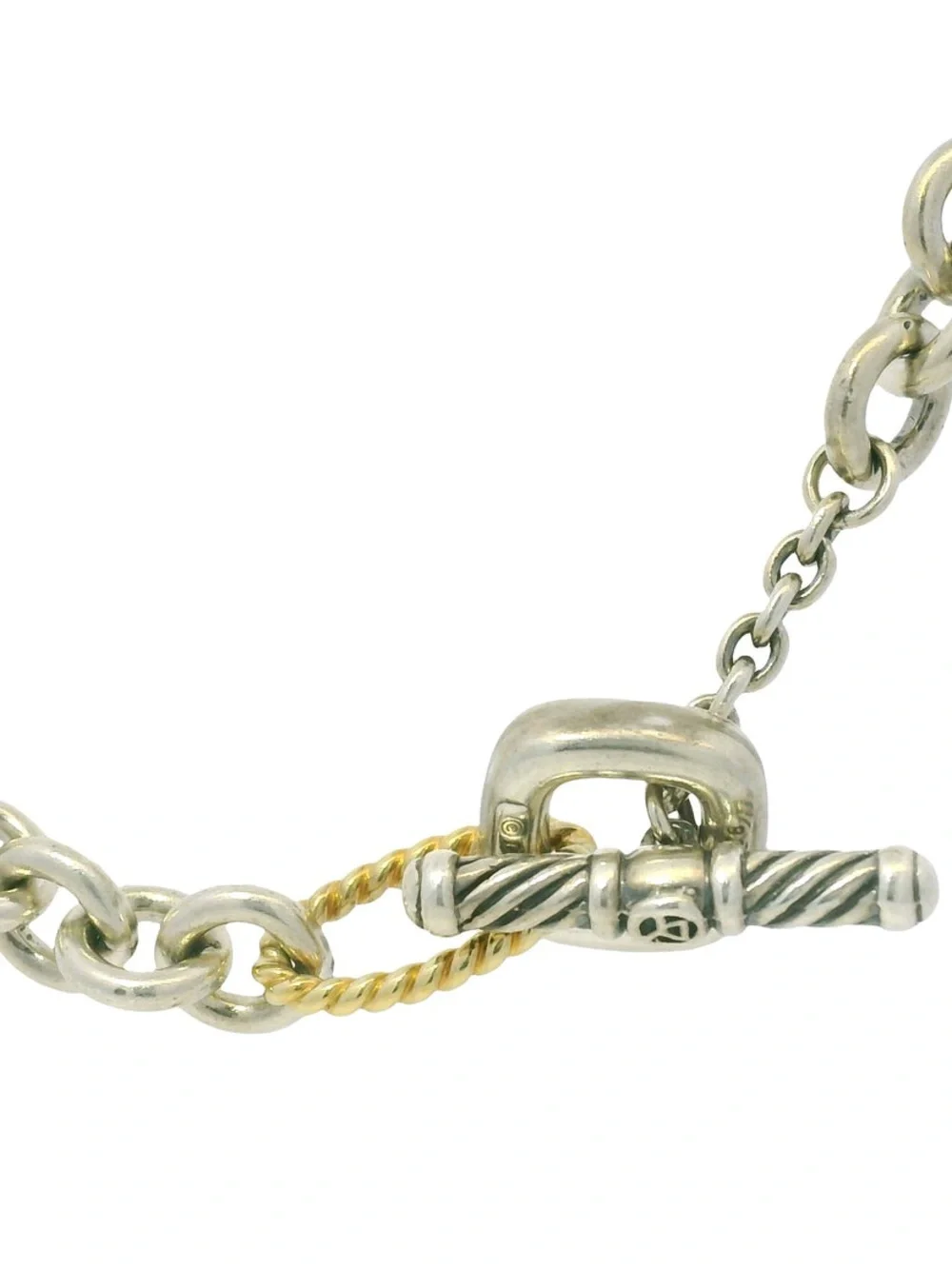 David Yurman 18 K Yellow Gold & Silver Cable- Link Toggle Necklace Choker